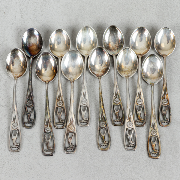 Kaffeskedar, 12st, "Jämtskogen" silver, 131g
