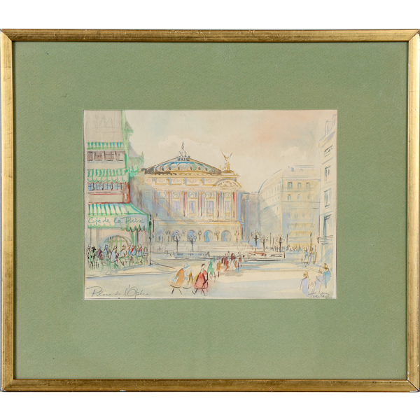Oidentifierad konstnär, akvarell, "Palace de Opera", Frankrike, signerad