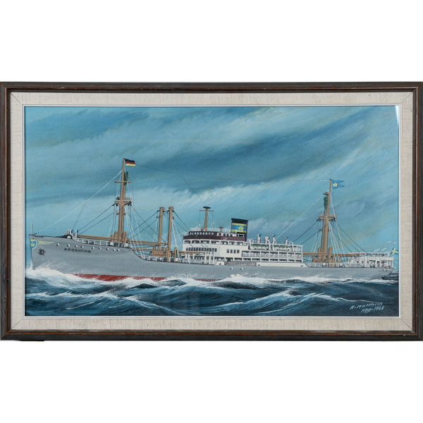 Fartygsporträtt, "Argentina", gouache, signerad och daterad R. Matthias, 1968