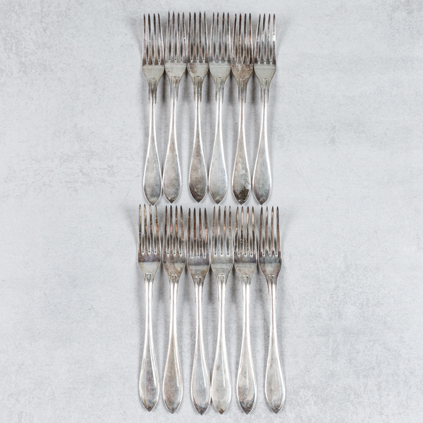 Gafflar, 12st, Silver, 676g, "Svensk spets"