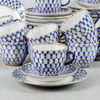 Kaffeservis, 28 delar, "Cobalt net", Lomonosov, Ryssland, 1900-talets andra hälft.