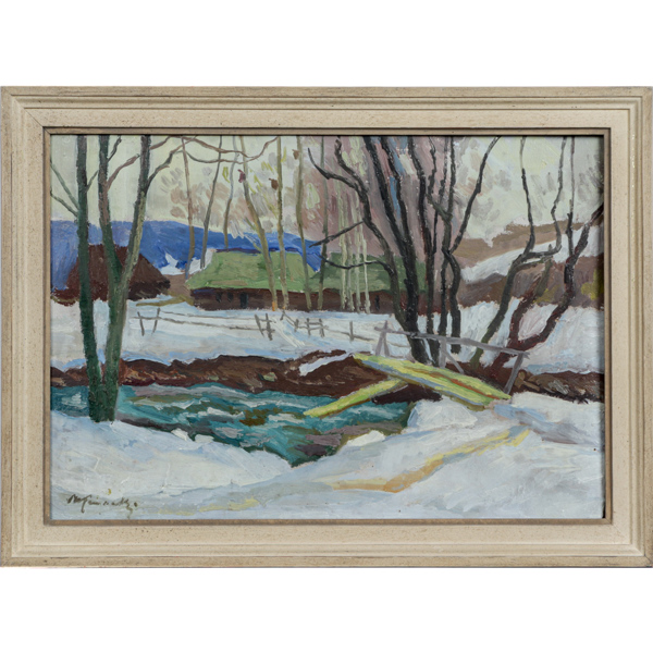 Stanislaw Kamocki (1875-1944), olja, Bro över bäck