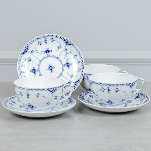 Musselmalet, Tekoppar med underfat, 3 st, Royal Copenhagen