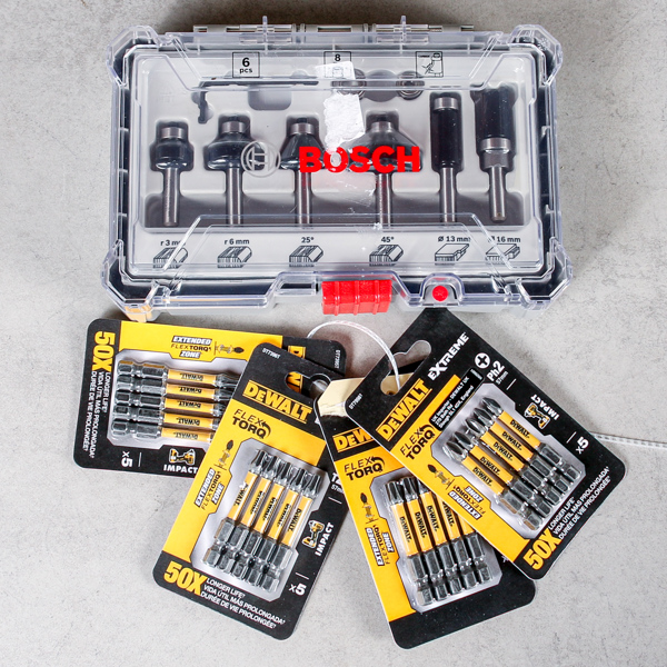 Frässats, Bosch, samt skruvbits, Dewalt 