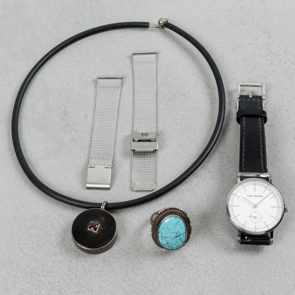 Halsband och ring, silver, Armbandsur Carl Edmond Ø32.5mm