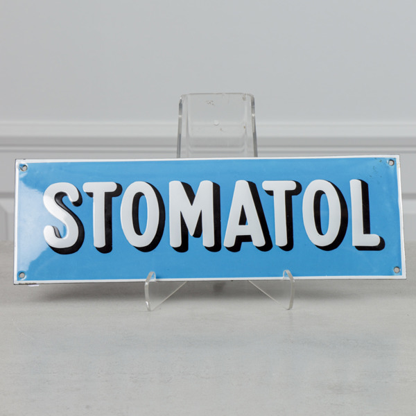 Plåtskylt, emalj, "Stomatol"