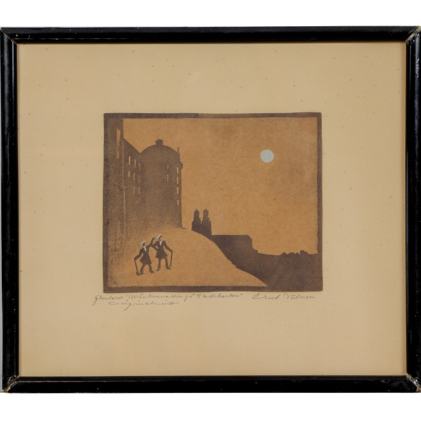 Ernst Nilsson, "Månskensafton på Slottsbacken", träsnitt