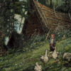 Adolf Beer (1831-1902), "Gåsaherde", olja på pannå, signerad