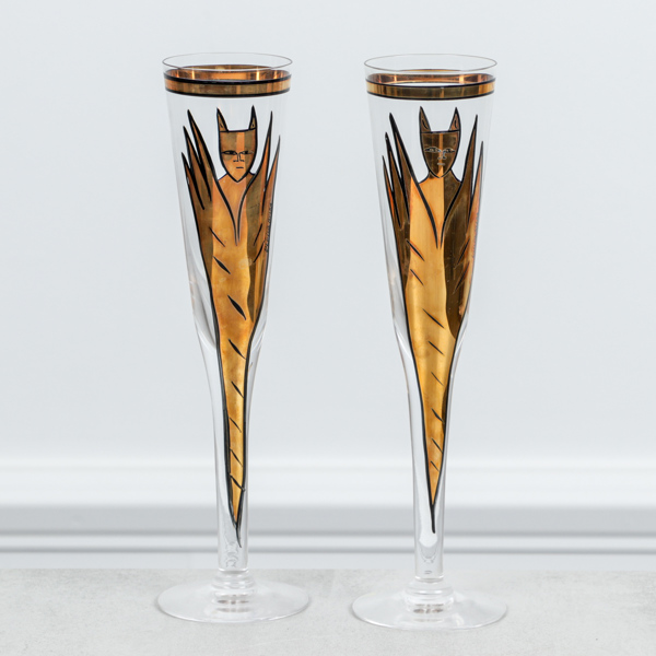 Ulrica Hydman-Vallien, champagnestrutar, ett par "Goldie", Kosta Boda