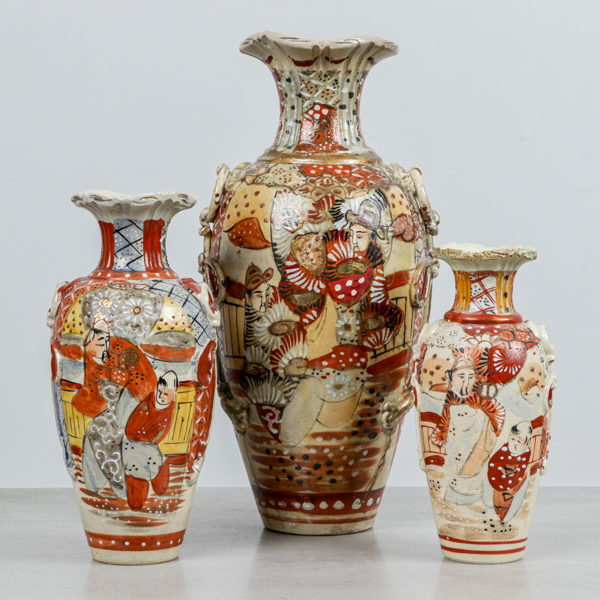 Vaser, 3 st, Satsuma, Japan, 1900-talets början