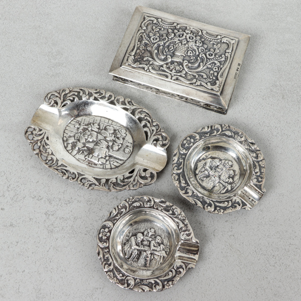 Dosa samt askfat, 4 delar, silver, 169g
