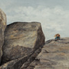 Helena Larsson (1949), Kvinna vid klippor, gouache på träskiva, signerad, 1981