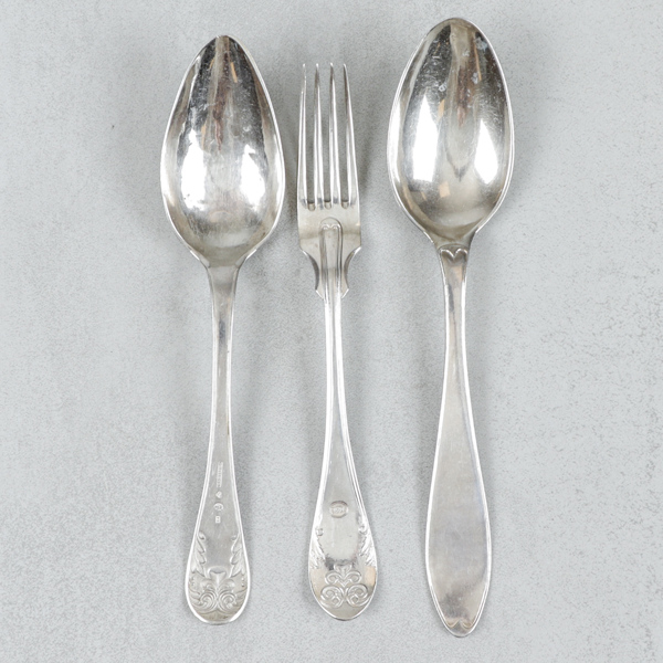 Bestick, 3 delar, silver, 1800-tal, 178g