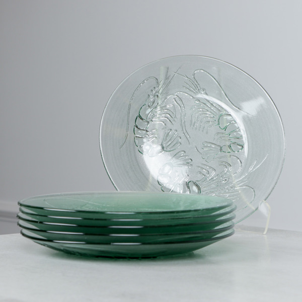 Skaldjurstallrikar, 6 st, grönt glas