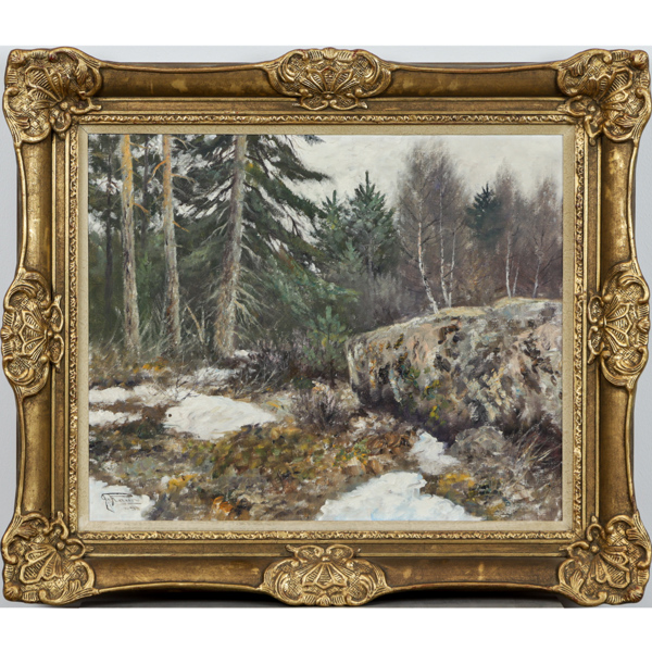 Johannes Ravn (1922-1991), Skogsmotiv, olja på duk, signerad och daterad