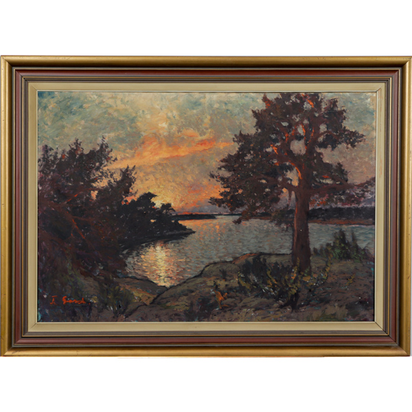 Frans Gard (1892-1978), Solnedgång vid viken, olja på duk, signerad 