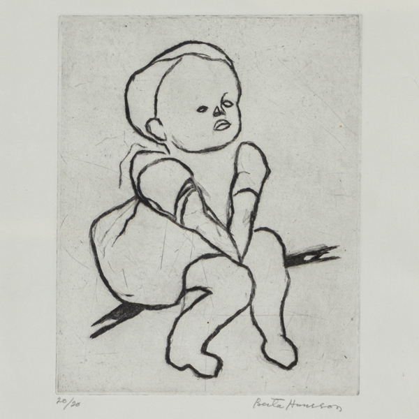 Berta Hansson (1910-1994), Sittande flicka, Litografi, signerad