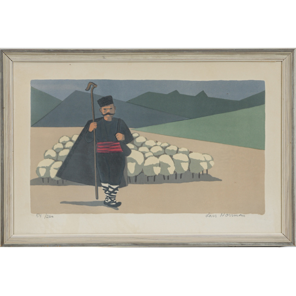 Lars Norrman, Fåraherde, litografi, signerad