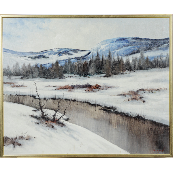 Sven Erik Lund, Vinterfjäll, olja på duk, signerad