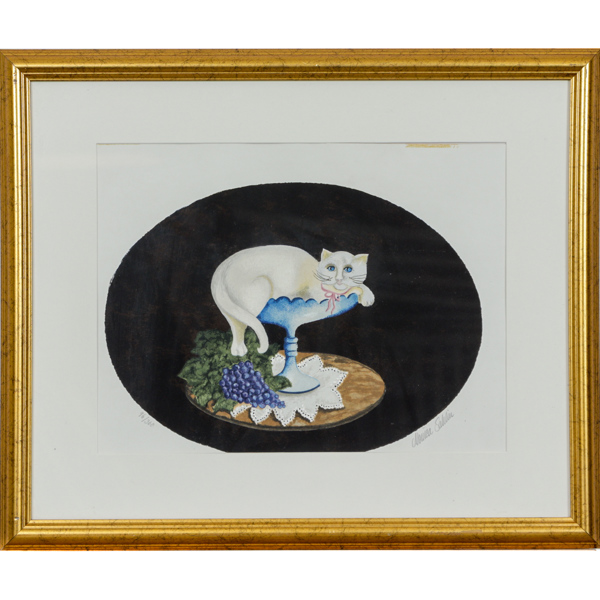 Monica Sahlin, katt, färglitografi