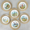 Assietter, 6 st, Fågelmotiv, förgylld gallerkant, Rörstrand, sekelskifte 1800/1900.