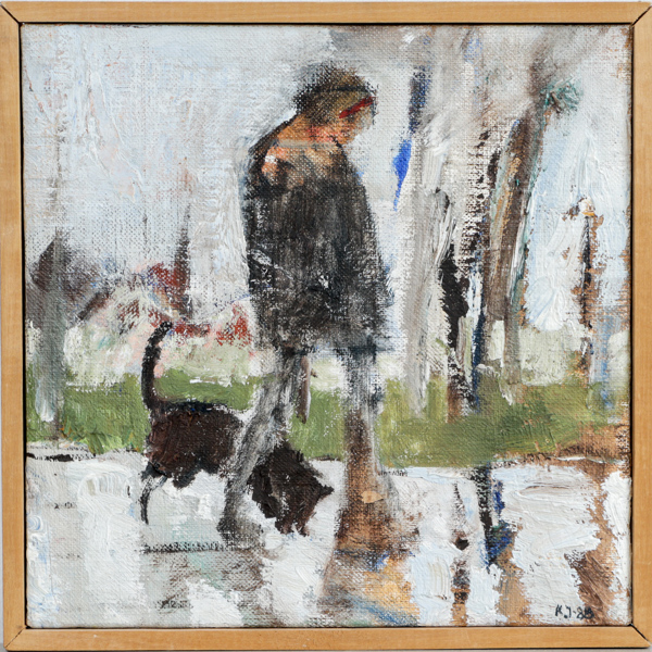 Kristina Jansson (född 1967), Promenad med hund, olja på duk monogramsignerad KJ -88