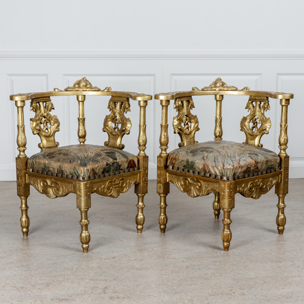 Hörnstolar, 1 par, nyrenässans, 1800-talets senare del