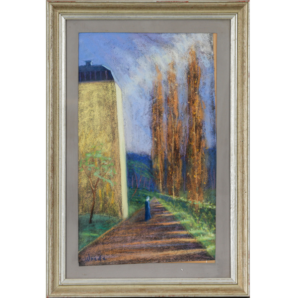 Ernst Wrede (1907-1973), "Gula Gården", pastell, signerad