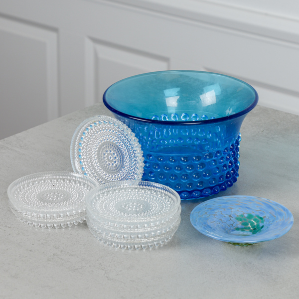Coasters, 6 st "Kastehelmi", samt skål "Krokus", Sara Hopea
