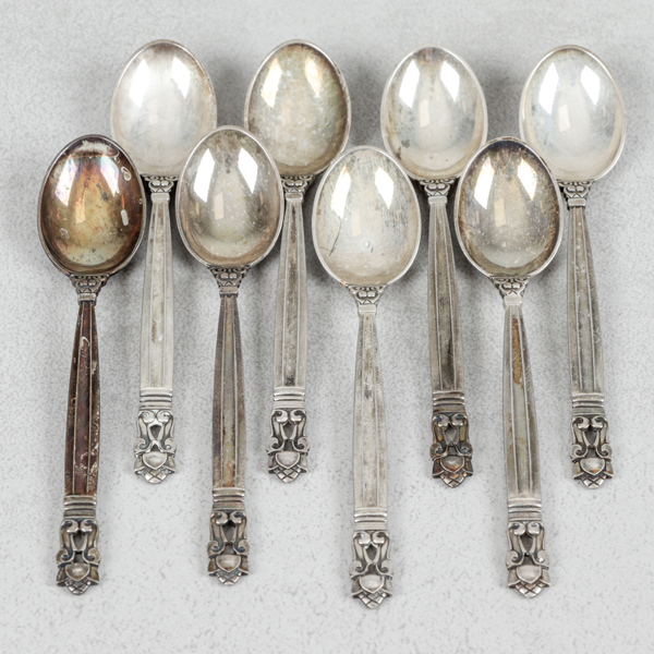 Kaffeskedar, 8st, Georg Jensen, "Konge", sterling silver