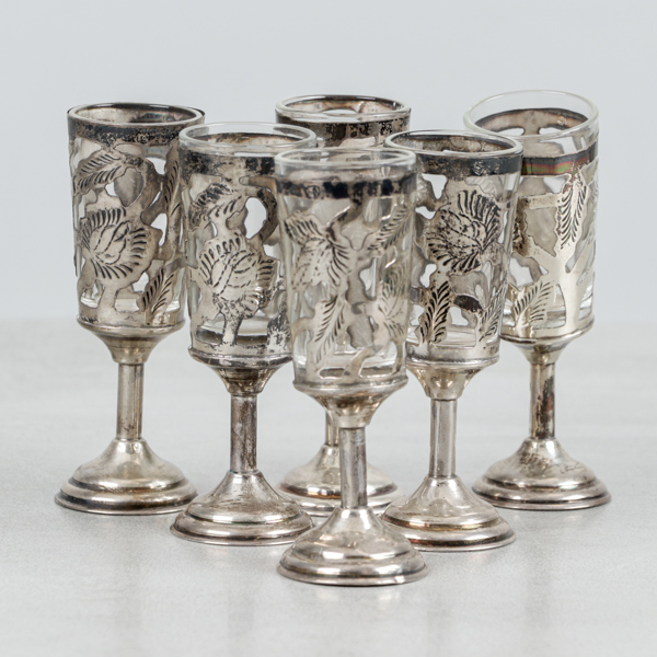 Nubbeglas, 6st, silver och glas