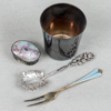 Uppläggningsbestick, dosa och mugg, silver, 97g