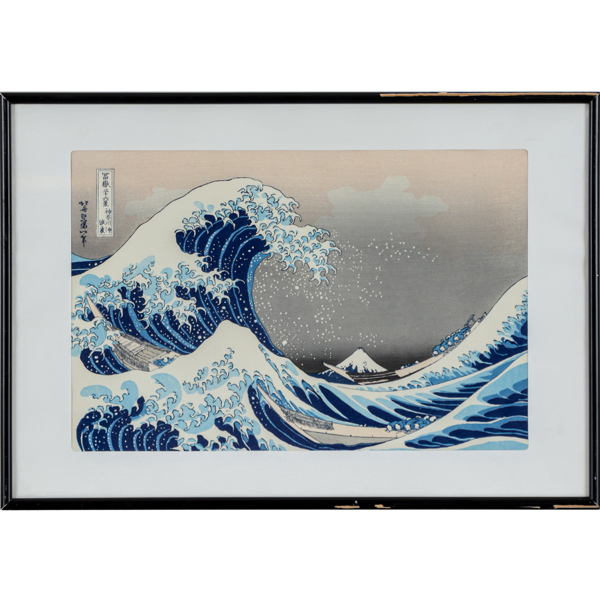 Katsushika Hokusai (1760-1849), efter, "Under vågen utanför Kanagawa", färglitografi