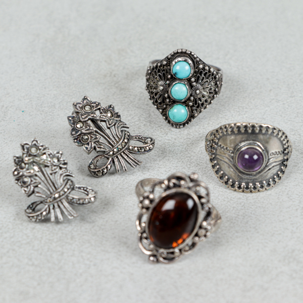 Ringar och örhängen, 4 delar, silver