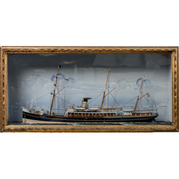 Diorama med skeppsmodell, 1800/1900-tal 