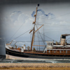 Diorama med skeppsmodell, 1800/1900-tal 