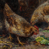 Oidentifierad konstnär, Pickande Höns, olja på duk, troligtvis England, 1800/1900-tal