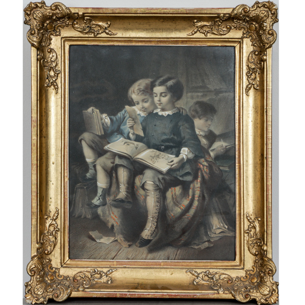 Oidentifierad konstnär, läsande barn, oljetryck, 1800-tal 