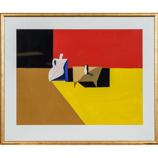 Klas Sundkvist, komposition, gouache, signerad 