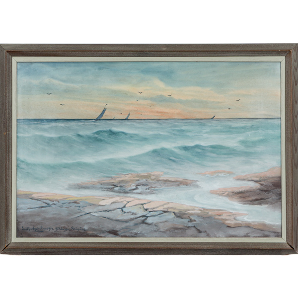 Carl L Lindqvist  (1856-1941), Göteborgs Skärgård, gouache på kartong, daterad 1914