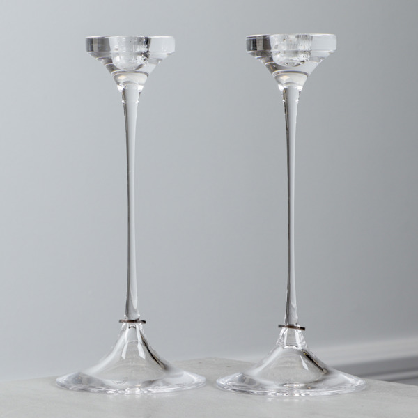 Efva Attling, ljusstakar, "Amor Vincit Omnia", ett par, glas & sterlingsilver, Orrefors, signerade