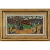 Uno Lindberg (1912-1992), "Gården", Olja på pannå, signerad