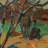 Uno Lindberg (1912-1992), "Gården", Olja på pannå, signerad