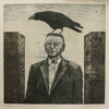 Ulf Eklund, färggravyr, "Man med korp", signerad