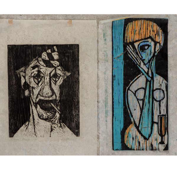 Träsnitt, 2 st, Maj Hemberg (1906-1992) samt oidentifierad konstnär