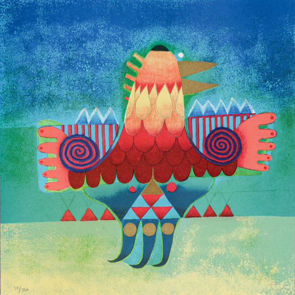 Edgar Mathias Saving (1970-), "Fågel", färglitografi, signerad, numrerad 