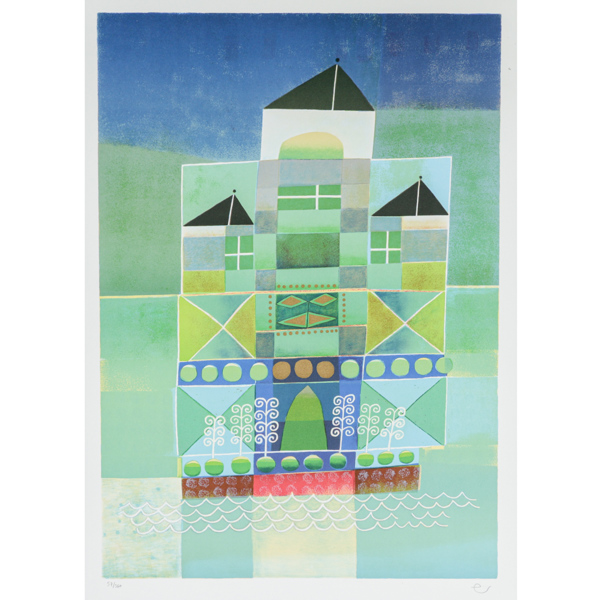 Edgar Mathias Saving (1970-), "Chateau", färglitografi, signerad, numrerad 
