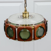Taklampa, glas, teak, tre ljuspunkter,1960-tal