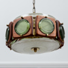 Taklampa, glas, teak, tre ljuspunkter,1960-tal