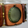 Taklampa, glas, teak, tre ljuspunkter,1960-tal